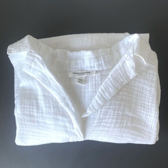 beach lunch lounge Shirt sz L Cotton Waffle White Coastal Beach Minimalist - Picture 9 of 11